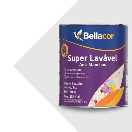 Tinta Semi-Brilho Branco Antimancha Super Lavavel Premium 800ML.Bellacor