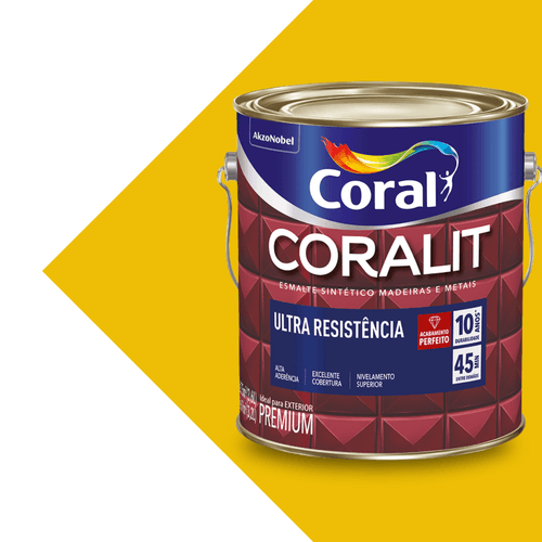 Esmalte Sintético Brilhante Amarelo trator Coralit Ultra Resistência 3,6L Coral