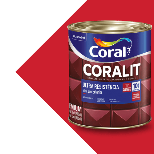 Esmalte Sintética Brilhante Vermelho Coralit Ultra Resistência 900ml Coral
