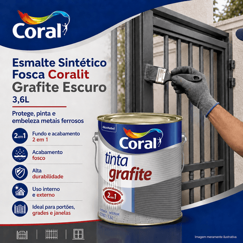 Esmalte Sintetico Fosco Grafite Escuro Coralit 3,6L