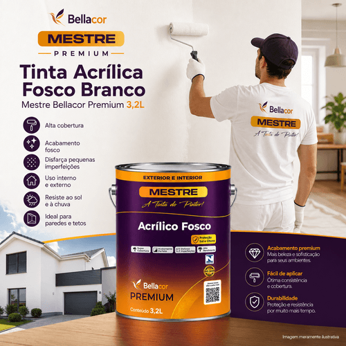 Tinta Acrilica Fosco Branco Mestre Bellacor Premium 3,2L