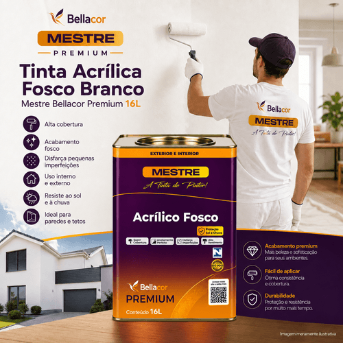 Tinta Acrilica Fosco Branco Mestre Bellacor Premium 16L