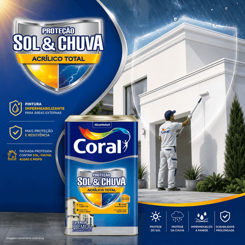 Tinta Acrílica Fosca Pintura Impermeabilizante Sol e Chuva Branco 18L Coral