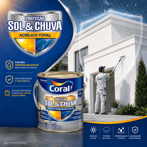 Tinta Acrílica Fosca Pintura Impermeabilizante Sol e Chuva Branco 3,6L Coral
